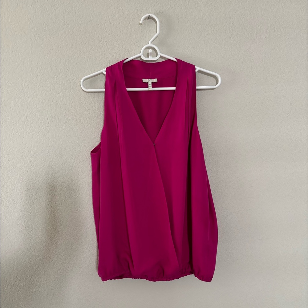 Joie Naya Sleeveless Mock Wrap Silk Blouse Fuchsia Pink Magenta Women’s Size M
